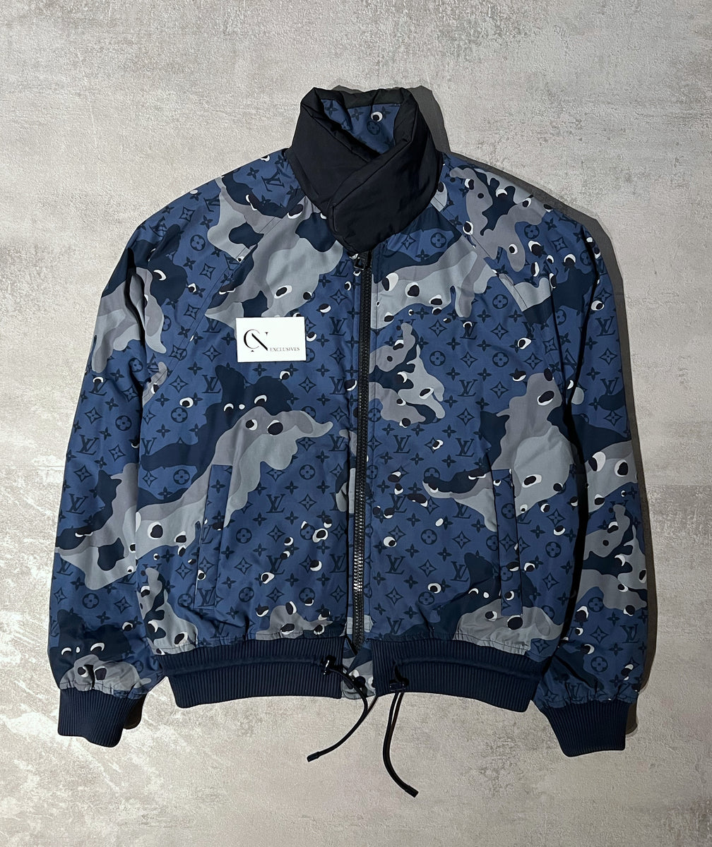 Louis Vuitton Navy Camo Monogram Reversible Peacoat