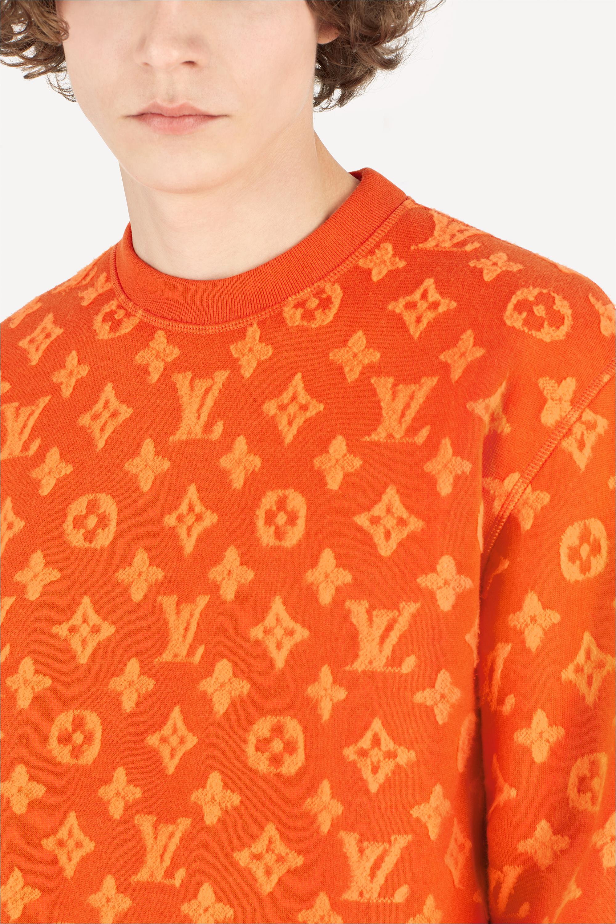 Louis Vuitton Embroidered Signature Short-sleeved Cotton Crewneck Orange. Size L0
