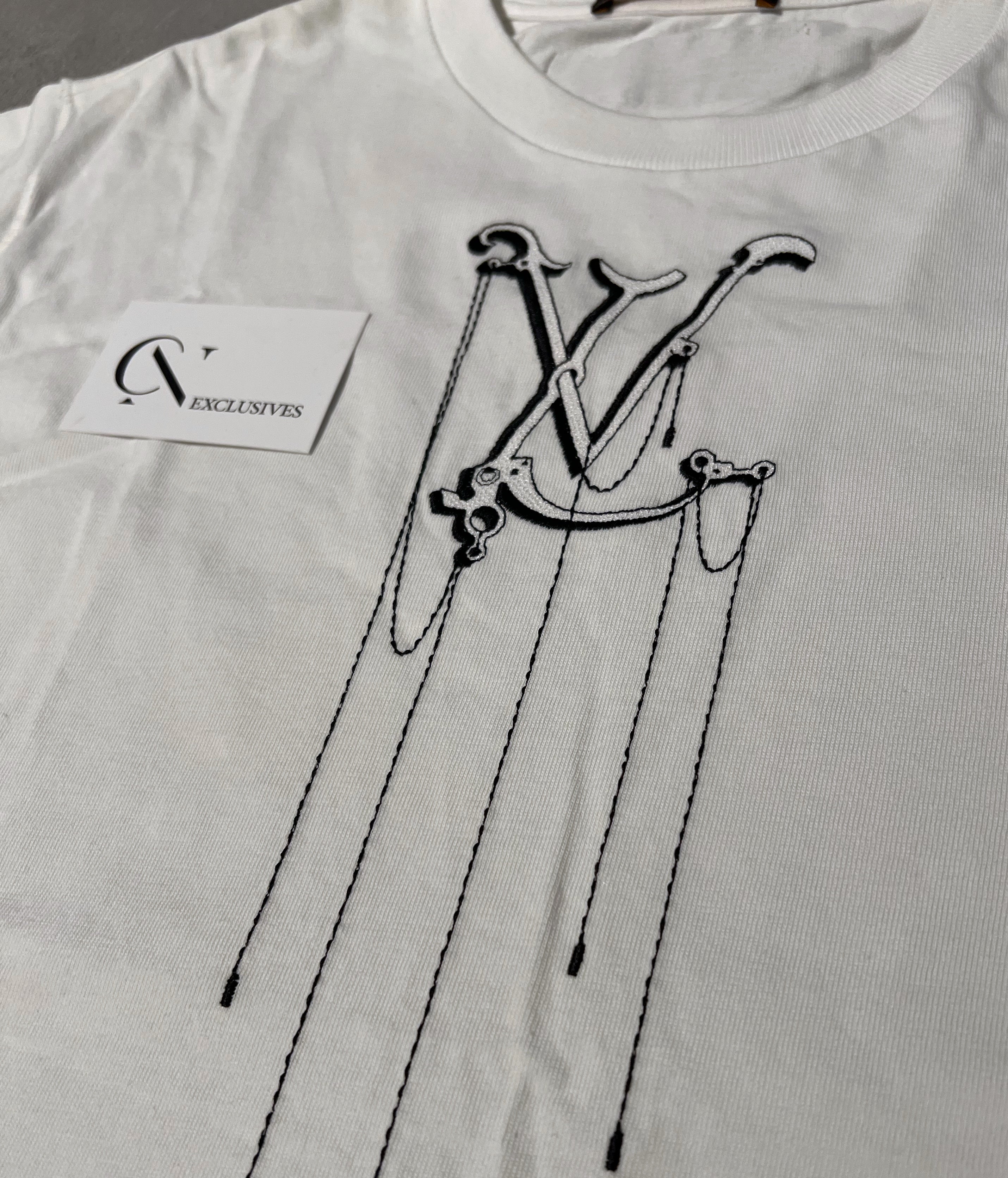 Louis Vuitton Men's Gray Cotton LV Vegetal Lace Embroidery T-Shirt