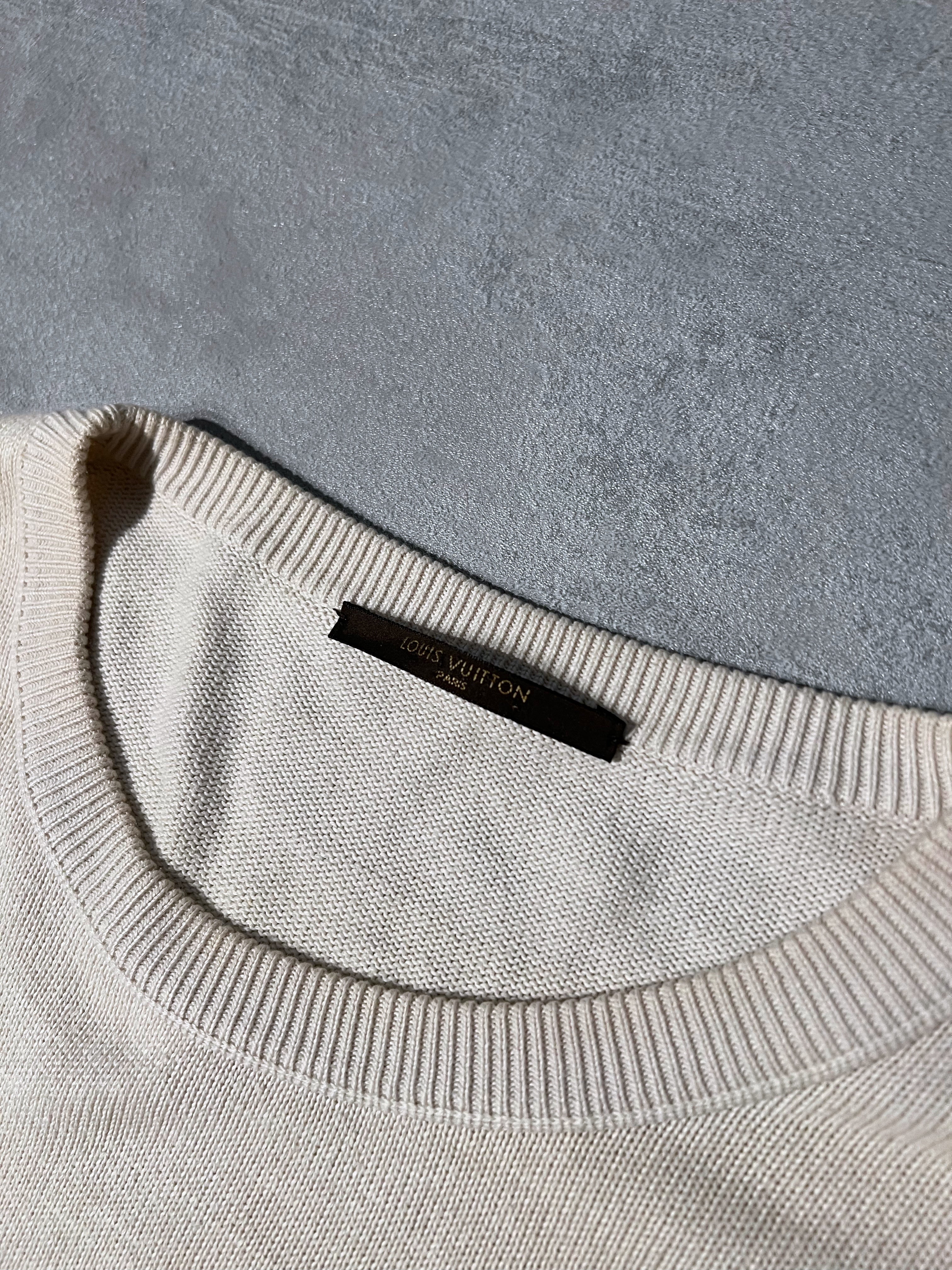 Louis Vuitton Off White Striped Wool Short Sleeve Sweater L Louis Vuitton