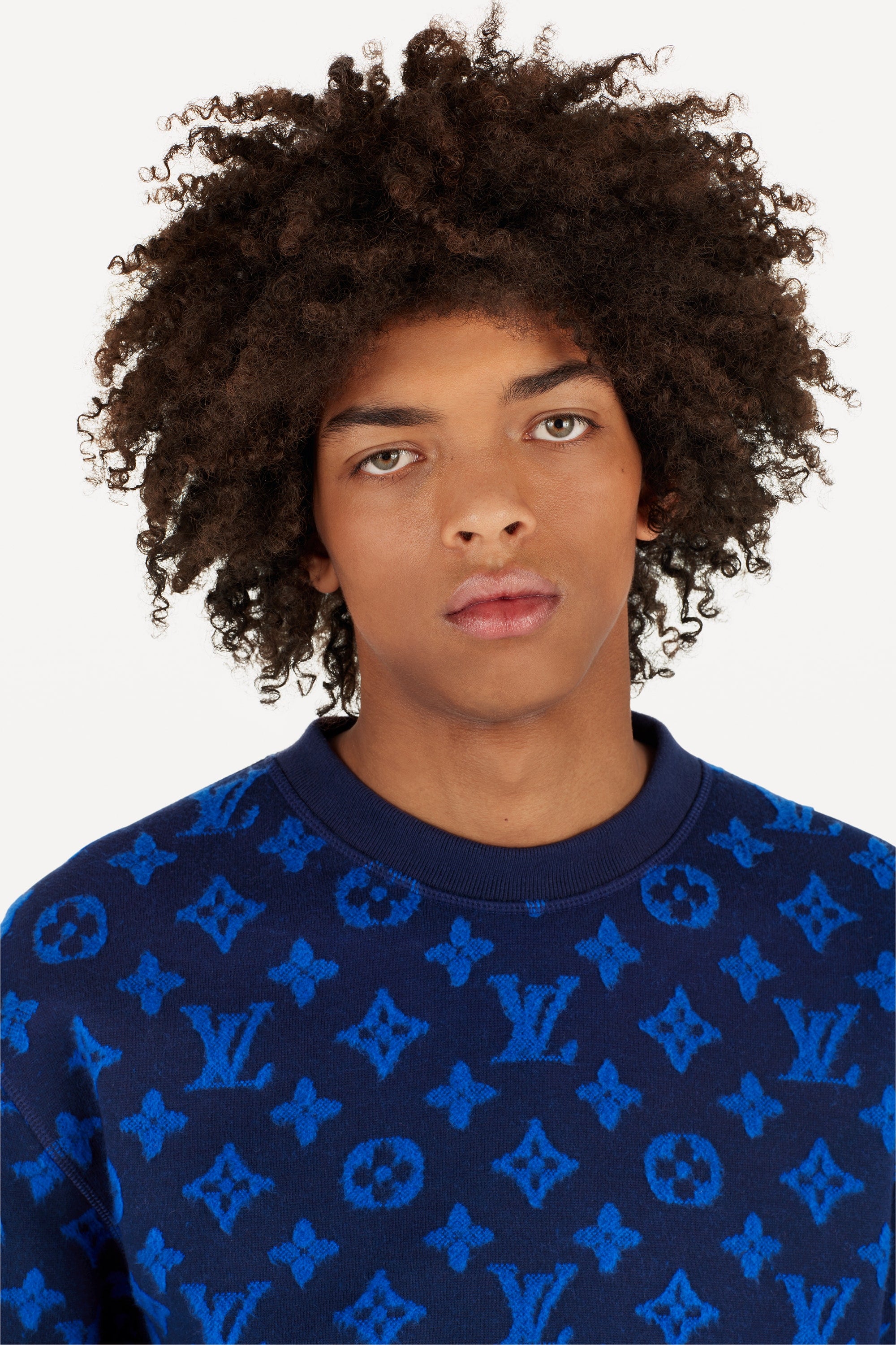 Louis Vuitton Full Monogram Jacquard Crewneck Sweatshirt Navy Size M Logo  20SS