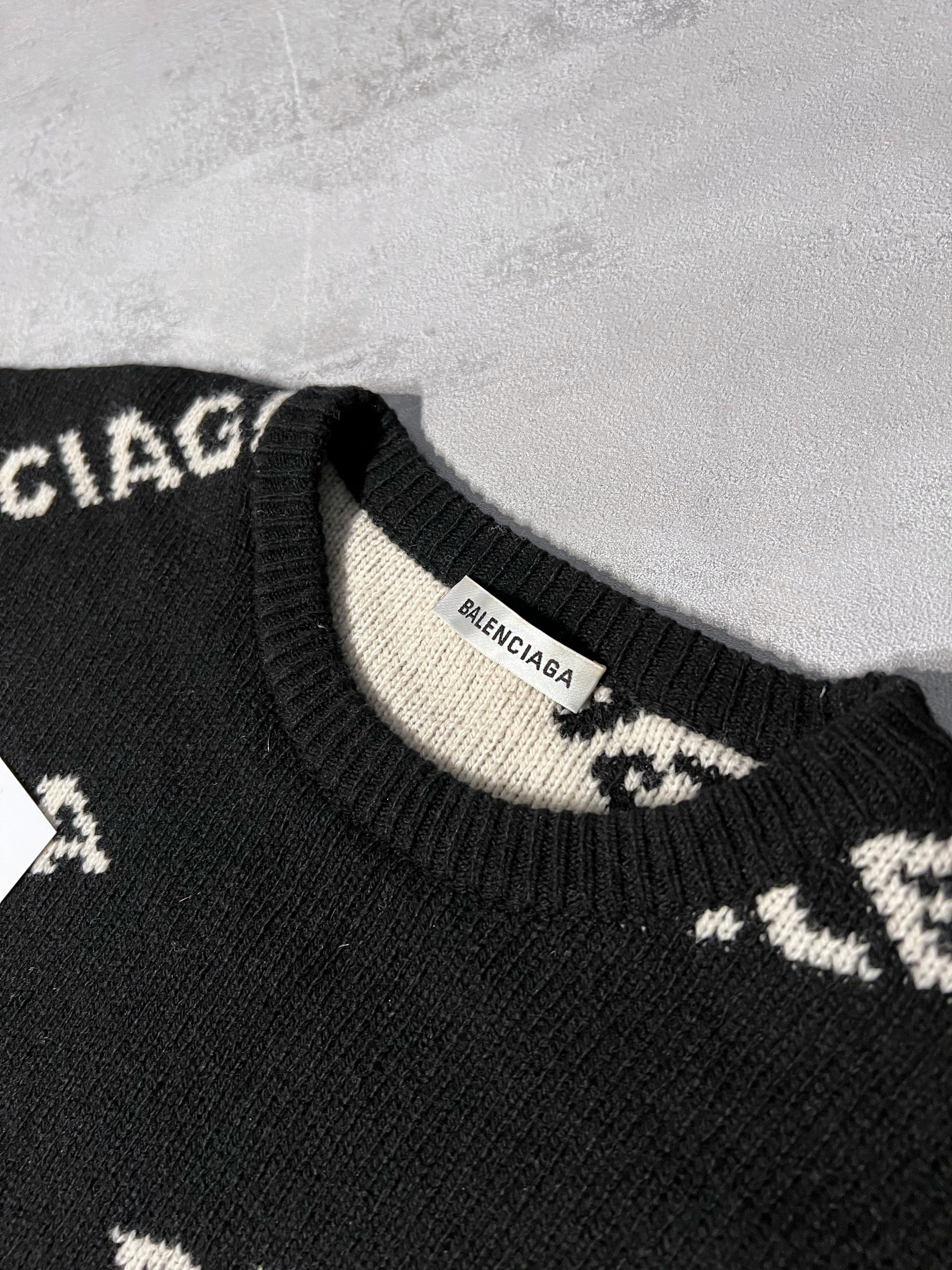 Balenciaga Allover Logo Knit Sweater
